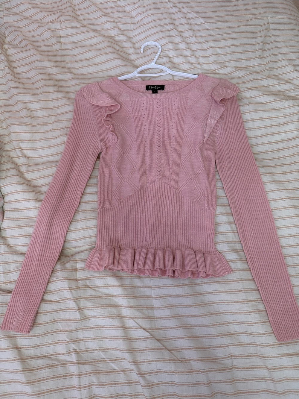 Jessica Simpson Long Sleeve Pink Ruffle Sweater